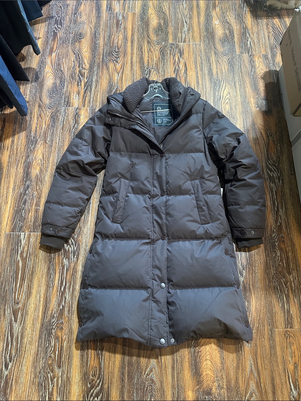Long Quilted Puffer Coat in Dark Brown